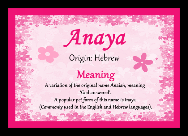 Anaya Personalised Name Meaning Placemat