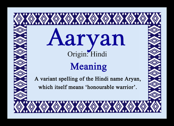 Aaryan Personalised Name Meaning Placemat
