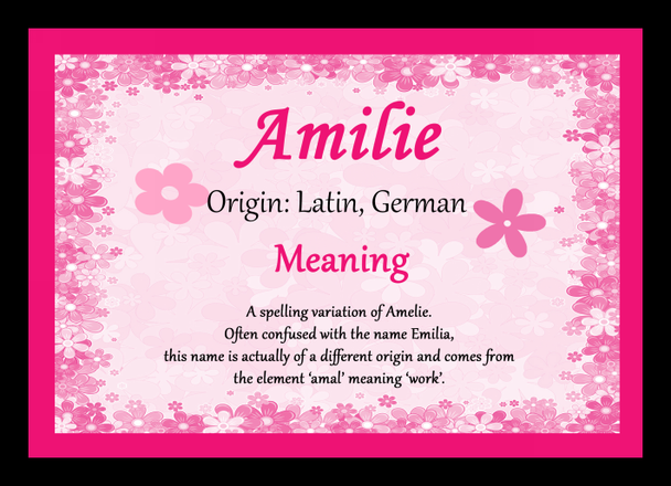 Amilie Personalised Name Meaning Placemat