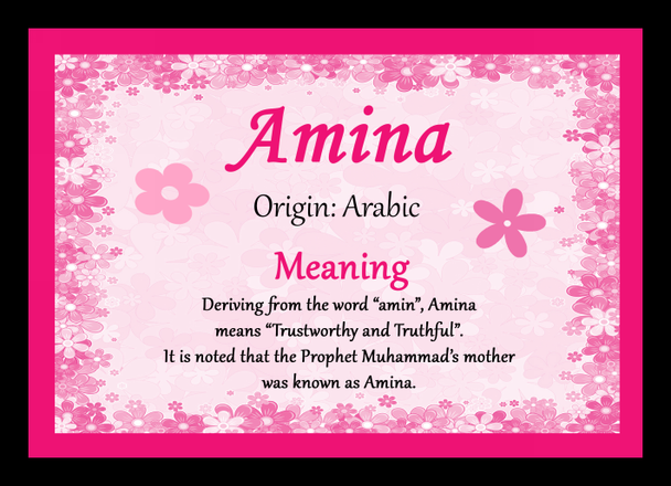 Amina Personalised Name Meaning Placemat