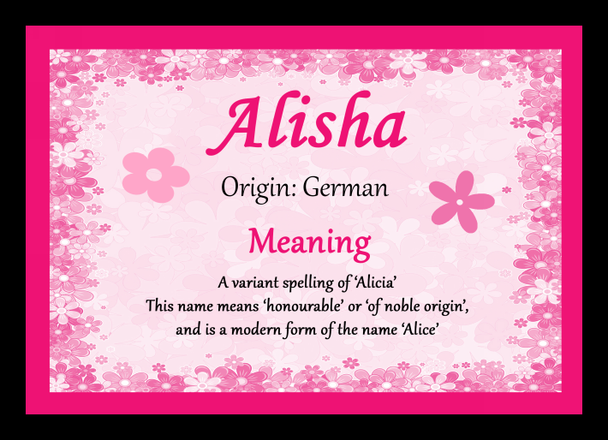 Alisha Personalised Name Meaning Placemat