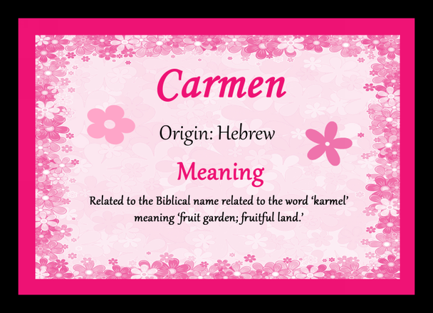 Carmen Personalised Name Meaning Placemat