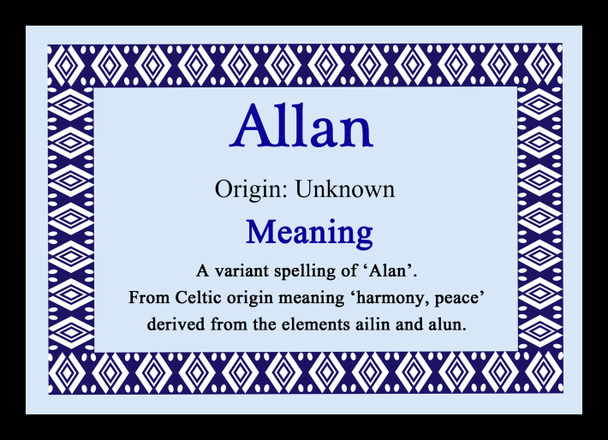 Allan Personalised Name Meaning Placemat