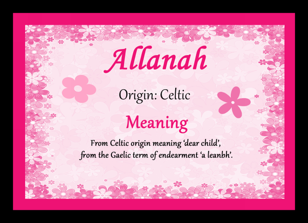 Allanah Personalised Name Meaning Placemat