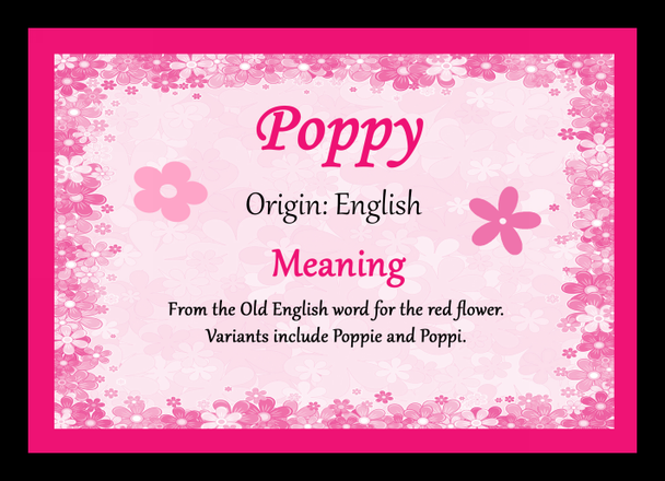 Poppy Personalised Name Meaning Placemat