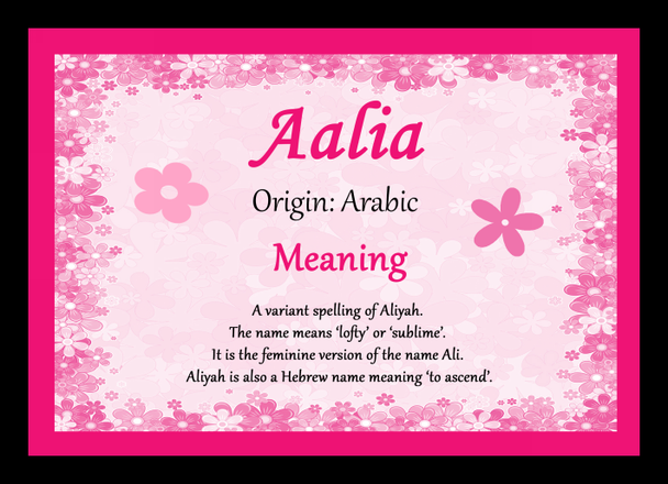 Aalia Personalised Name Meaning Placemat