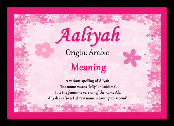 Aaliyah Personalised Name Meaning Placemat