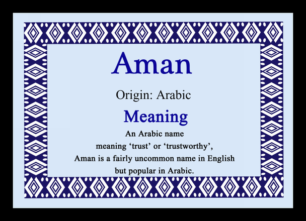 Aman Personalised Name Meaning Placemat