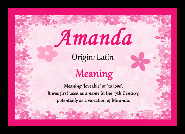 Amanda Personalised Name Meaning Placemat