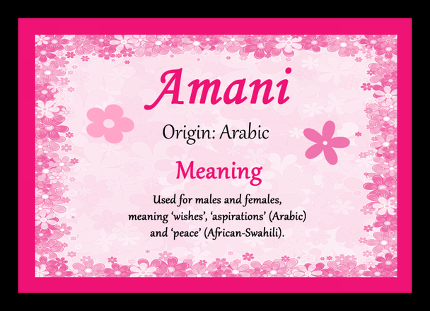 Amani Personalised Name Meaning Placemat