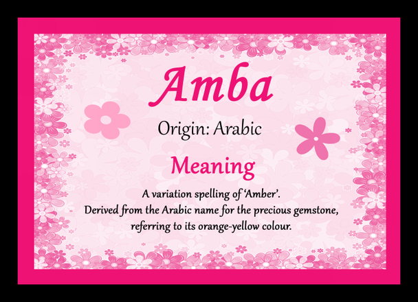 Amba Personalised Name Meaning Placemat