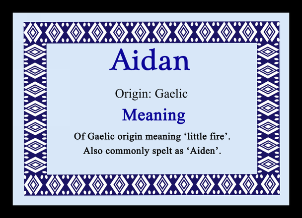 Aidan Personalised Name Meaning Placemat