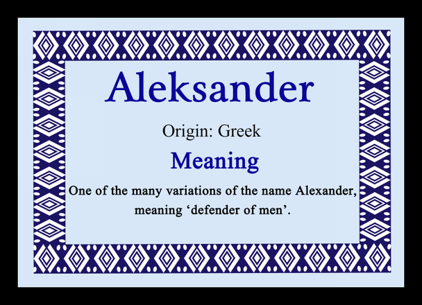 Aleksander Personalised Name Meaning Placemat