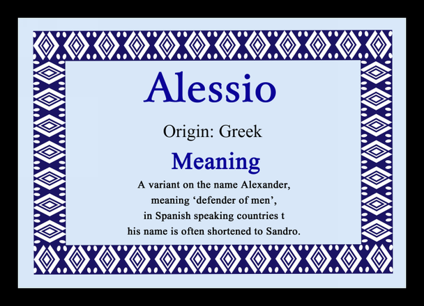 Alessio Personalised Name Meaning Placemat