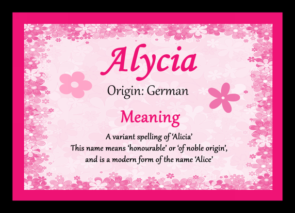 Alycia Personalised Name Meaning Placemat