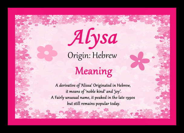 Alysa Personalised Name Meaning Placemat