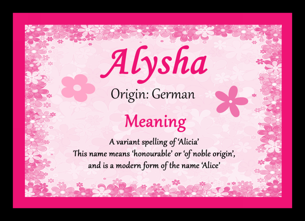 Alysha Personalised Name Meaning Placemat