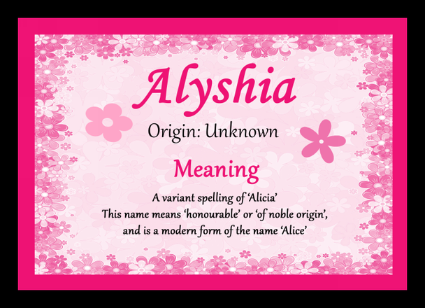 Alyshia Personalised Name Meaning Placemat