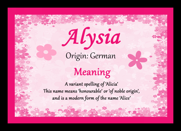 Alysia Personalised Name Meaning Placemat