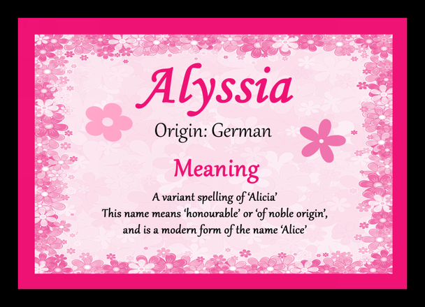 Alyssia Personalised Name Meaning Placemat