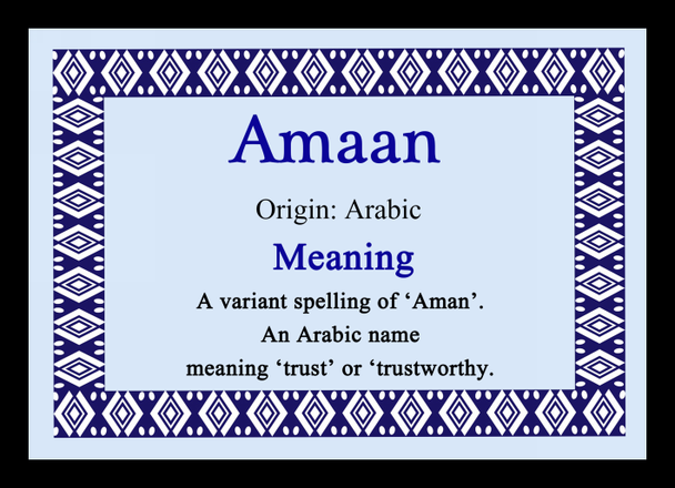 Amaan Personalised Name Meaning Placemat