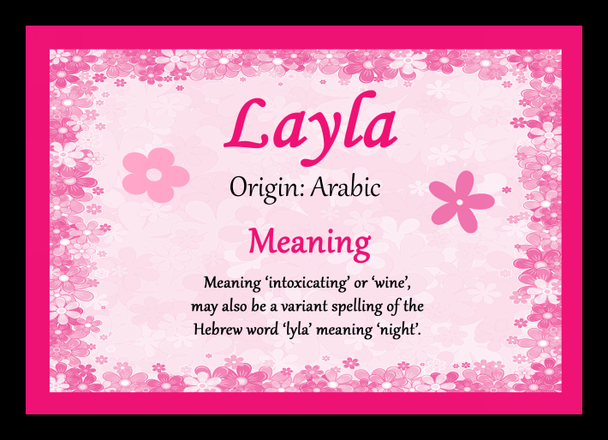 Layla Personalised Name Meaning Placemat
