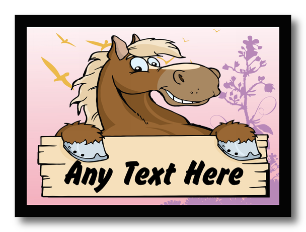 Pale Pink Cartoon Horse Personalised Computer Mousemat