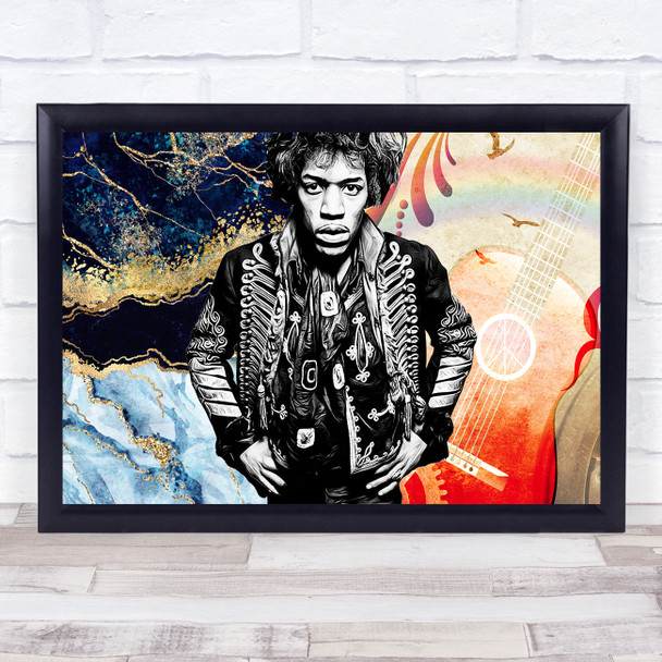 Jimi Hendrix Black And White Hippy Electric Love Funky Wall Art Print