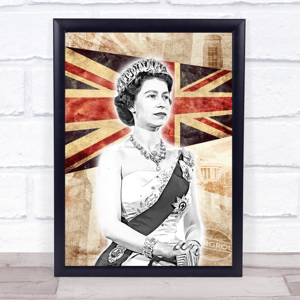 Queen Elizabeth Great Britain London Town Vintage Punk Wall Art Print