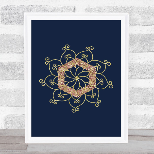 Navy Rose & Gold Pattern Wall Art Print