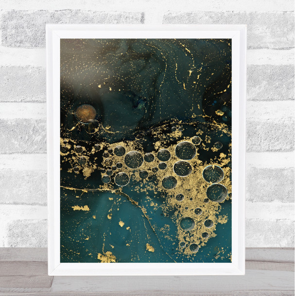 Teal & Golden Sand Swirl Abstract Wall Art Print