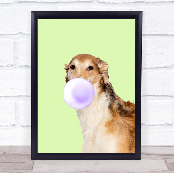 Borzoi Colour Dog Green Purple Gum Wall Art Print