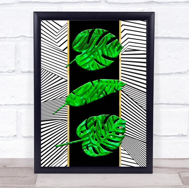 Jungle Art Geometric Lines and Jungle Leaves With Gold Wall Art Print