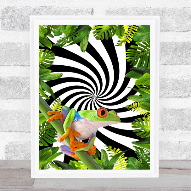 Jungle Leaves Black & White Swirl Frog Wall Art Print