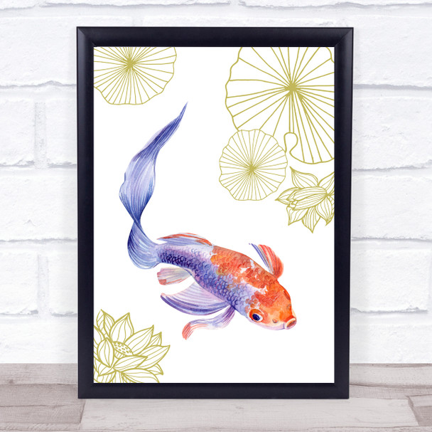 Purple Tinted Gold Fish and Gold Lilies With Lotus Wall Art Print Purple Tinted Gold Fish and Gold Lilies With Lotus Wall Art Print