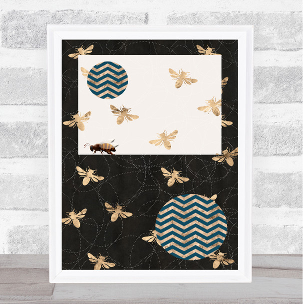 Bee Geometric Gold Bees On Black White Wall Art Print Bee Geometric Gold Bees On Black White Wall Art Print