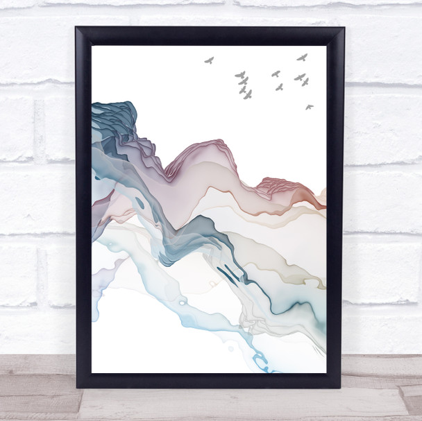 Beautiful Watercolour Japanese Mountain Side Birds Wall Art Print