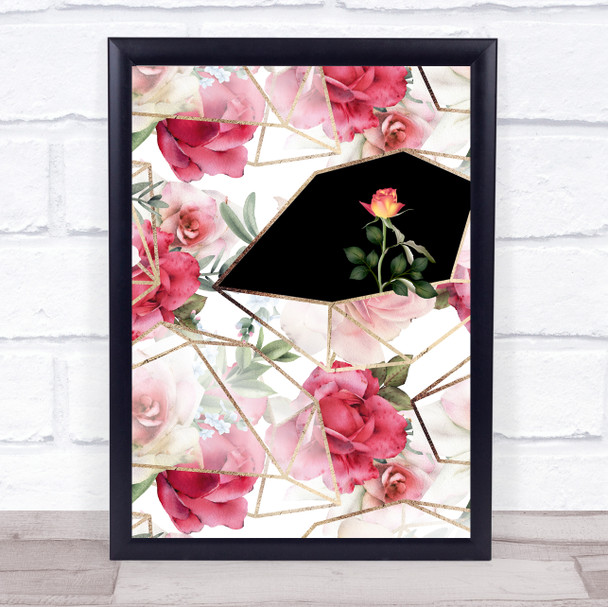 Geometric Roses Large Rose In Bloom Wall Art Print