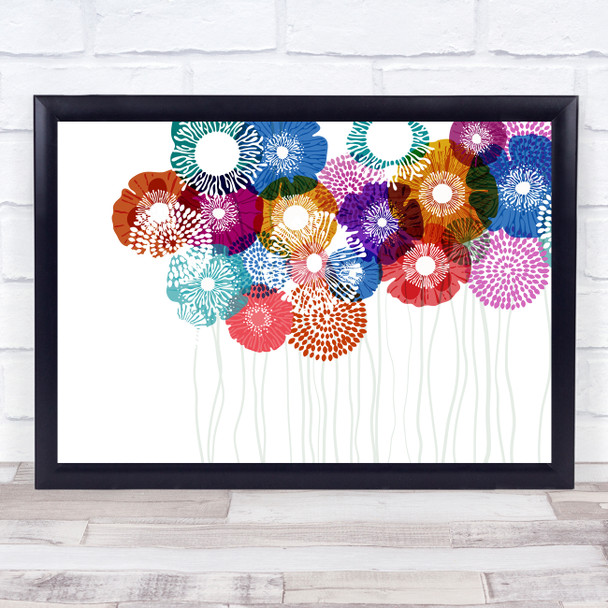 Modern Bold Flowers With Stems Overlapped Colours Wall Art Print