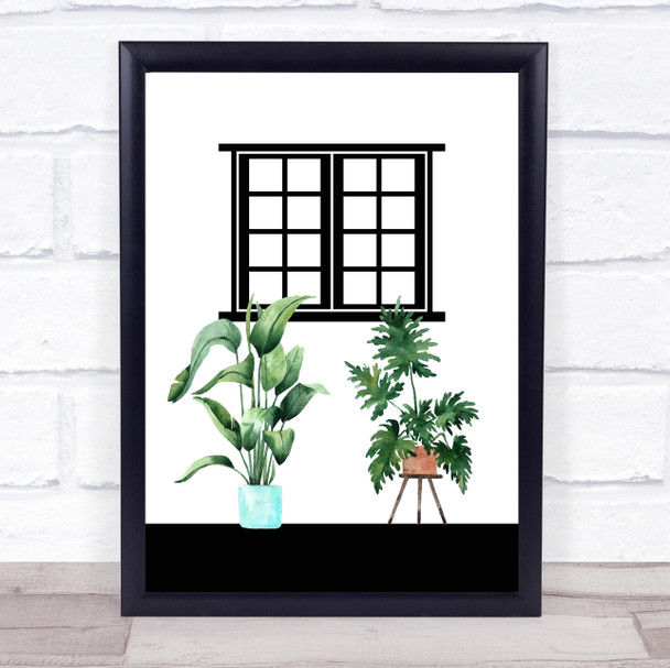 Watercolour Plants & Window Wall Art Print