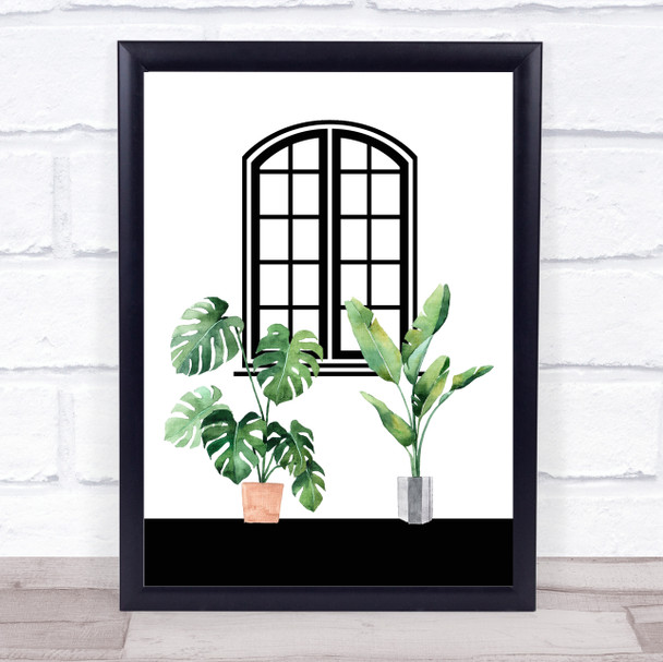 Watercolour Plants Arched Window Wall Art Print