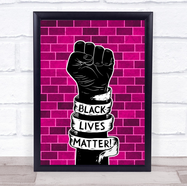 Black Lives Matter Fist Against Hot Pink Wall Art Print