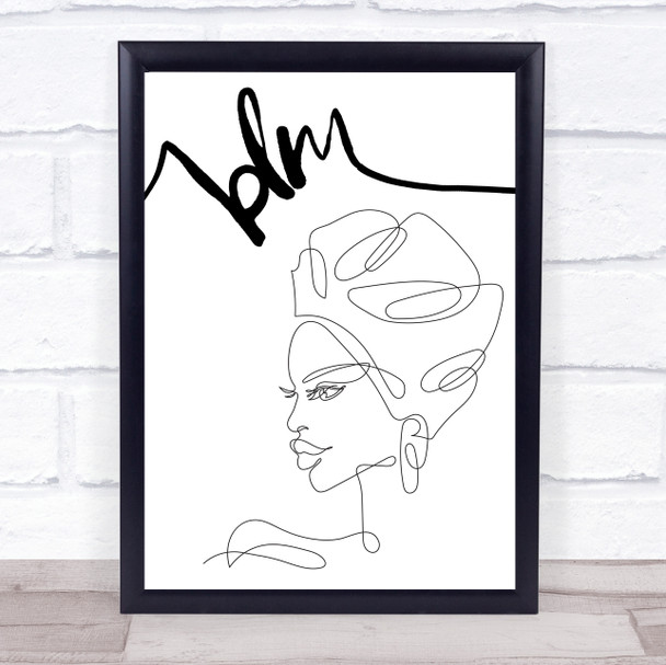 Black Lives Matter Line Drawing African Female White Wall Art Print
