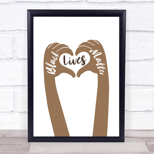 Black Lives Matters Text Within Heart Shaped Fingers Wall Art Print