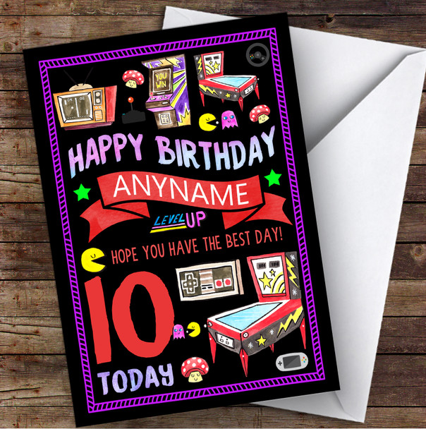 Black Retro Arcade Game Any Age & Name Personalised Children's Birthday Card