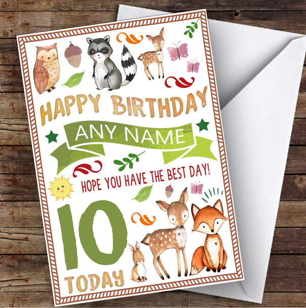 Woodland Animals Forest Any Age & Name Personalised Children's Birthday Card