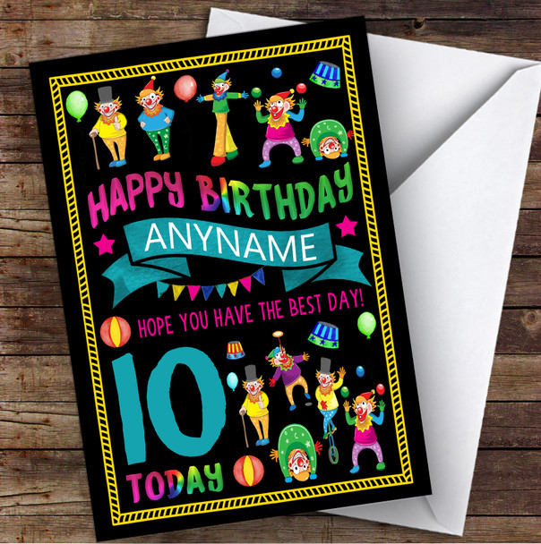 Girl Black Crazy Clown Any Age & Name Personalised Children's Birthday Card