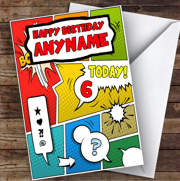 Super Hero Comic Any Age & Name Personalised Children's Birthday Card