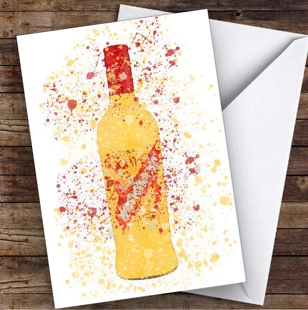 Watercolour Splatter Yellow Egg Brandy Liqueur Bottle Personalised Birthday Card