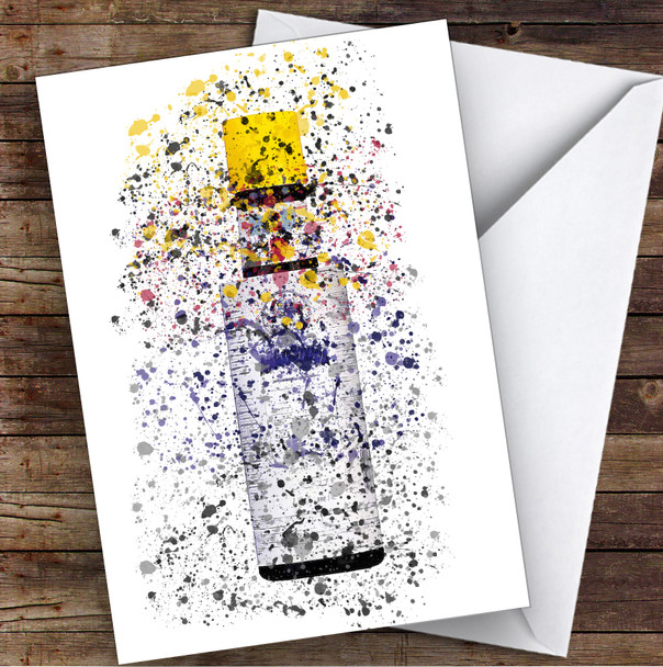 Watercolour Splatter Bitter Yellow Top Liqueur Bottle Personalised Birthday Card